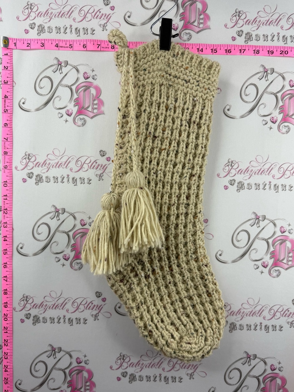 Hearth & Hand stocking Cream Knit hanging style Sock with Tassels white magnolia